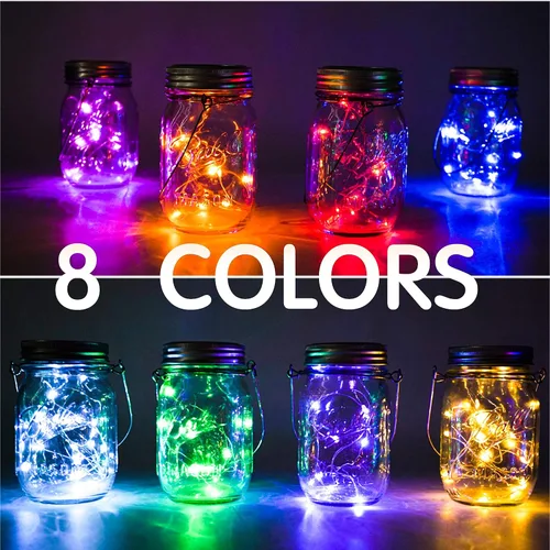 Vista 5 de Luces solares mejoradas para frascos, paquete de 8 unidades, 10 LED, impermeables, para frascos de luciérnaga, luces con ganchos