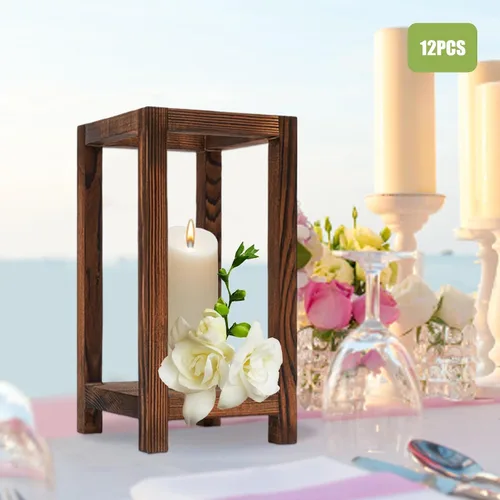Vista 3 de 12 piezas de centro de mesa de madera para decoración de mesa de boda rústica, decoración de granja, regalo de boda de granero de campo (marrón)