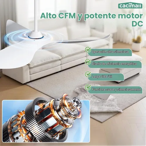 Vista 3 de CACI Mall Ventilador de techo blanco de 52 pulgadas, sin luz, moderno, control remoto, perfil bajo, ventilador de techo de 3 aspas con motor CC