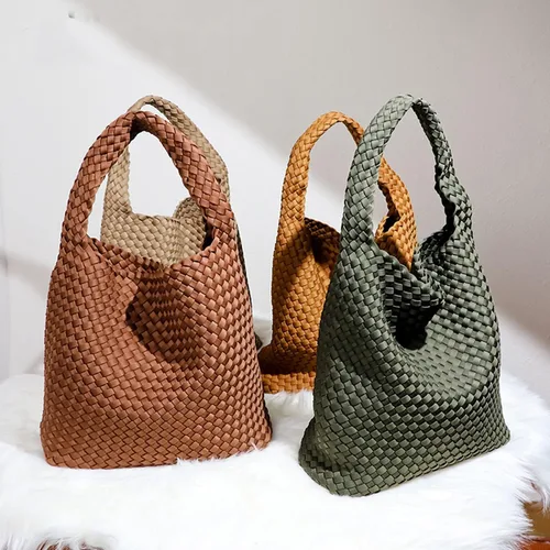 Vista 7 de Bolso tejido de moda para mujer, bolso de hombro con asa superior, bolso de neopreno Hobo Tote retro, bolso de viaje para el trabajo, compras diarias