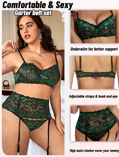 Vista 48 de Avidlove - Conjunto de lencería para mujer de cintura alta, lencería con cinturón, lencería