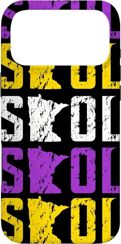 Vista 22 de Funda para iPhone 13 Pro Max SKOL envejecido vikingo vintage morado y amarillo sobre negro