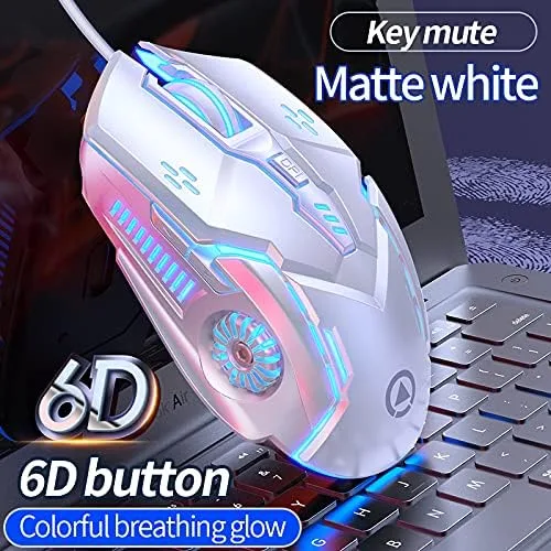 Vista 8 de Ratón para juegos con cable, USB óptico para ordenador con retroiluminación RGB, 4 DPI, clic silencioso, ratón ergonómico para ordenador portátil