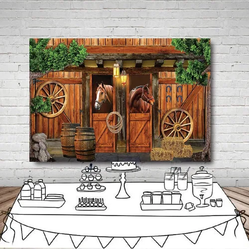 Vista 4 de MEHOFOND Telón de fondo estable de 7 x 5 pies, diseño de caballo vaquero del oeste de Texas, ruedas de baby shower, Mews, fondo de fotografía
