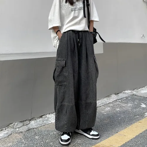 Vista 2 de Y2K - Pantalones de mezclilla holgados Emo Cyber Cargo Grunge Vintage Demin Ropa estética Hiphop Jogger Pantalones deportivos góticos Streetwear