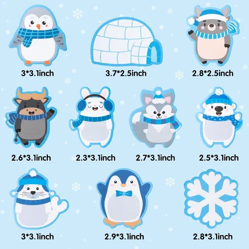 Vista 2 de ANGOLIO Notas adhesivas de animales polares - 30 piezas Notas autoadhesivas lindas de invierno con temática de animales árticos, notas adhesivas
