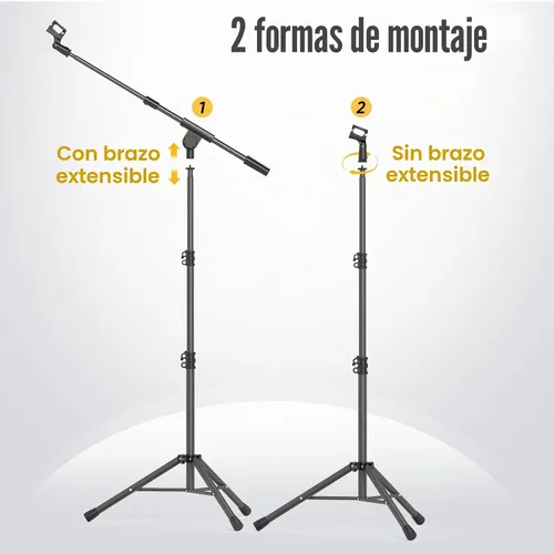 Vista 5 de GLEAM - Soporte de micrófono para micrófono ligero de menos de 1 LB - Trípode con brazo de extensión y soporte de micrófono con bolsa de transporte