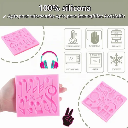 Vista 4 de ZiXiang Juego de 2 moldes de silicona para piano y notas musicales Estilo a