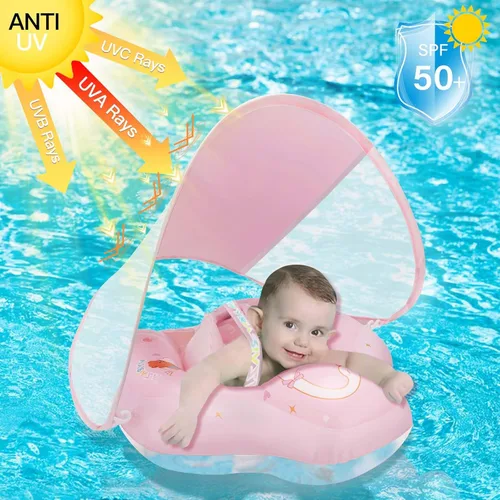 Vista 4 de Loowarts Flotador de bebé con dosel, flotador de piscina infantil con asiento de seguridad, flotador de natación y flotador de agua UPF50+