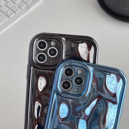 Vista 4 de Caseative Funda para iPhone 11 Pro Max, color negro claro Galjanoplastia de cromo suave de la burbuja del meteorito de la onda de la ondulación