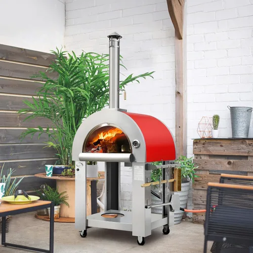 Vista 2 de KOSTCH Horno de pizza de gas propano y leña de 32.5 pulgadas para cocina al aire libre en acero inoxidable, horno grande para pizza para exteriores