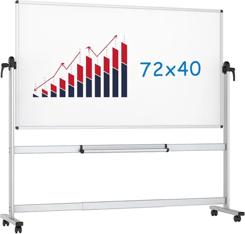 Vista 9 de VIZ-PRO Pizarra magnética móvil de doble cara, 48 x 24 pulgadas, orientación vertical, marco de aluminio y soporte Caballete de borrado en seco