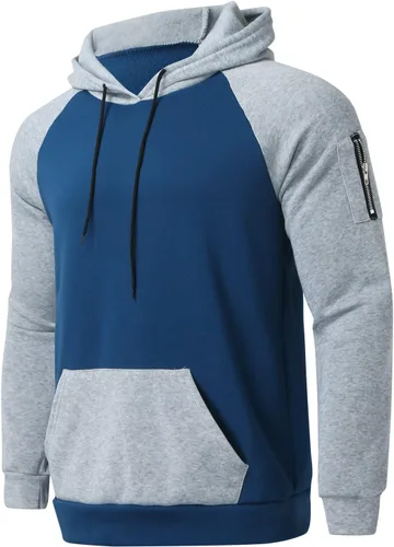 Vista 2 de Sudaderas con capucha para hombre, sudaderas con capucha para hombre, sudaderas con parches de bloque de color, sudaderas casuales con cordón