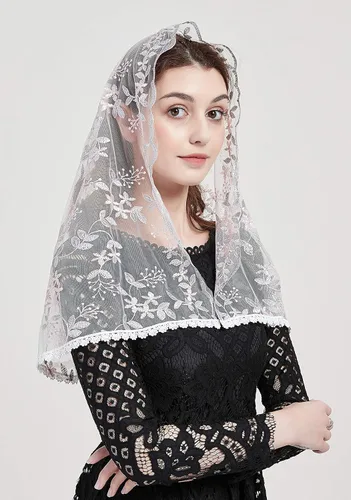 Vista 2 de FANFAN Velos de capilla de encaje de mantilla bordados para mujer Y015