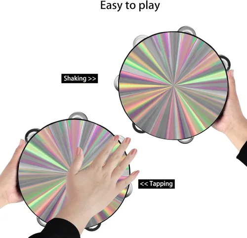Vista 4 de EASTROCK Pandereta Radiante de Mano de 8 Pulgadas con Doble Fila de Cascabeles Pandereta Reflectante Instrumento Musical para Niños Adultos Iglesia