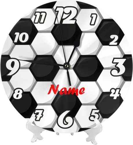 Vista 2 de Reloj de pared personalizado con textura de fútbol para habitación de niños, reloj de pared personalizado con nombre de niño, regalo de cumpleaños
