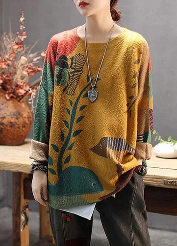 Vista 2 de YESNO - Suéter tejido de ajuste holgado y manga larga para mujer, con estampado gráfico, sin botones, casual - S01