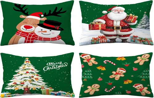 Vista 22 de Juego de 4 fundas de almohada de Navidad de 12 x 12 pulgadas, fundas de almohada de terciopelo de Navidad, fundas de almohada doradas y rojas