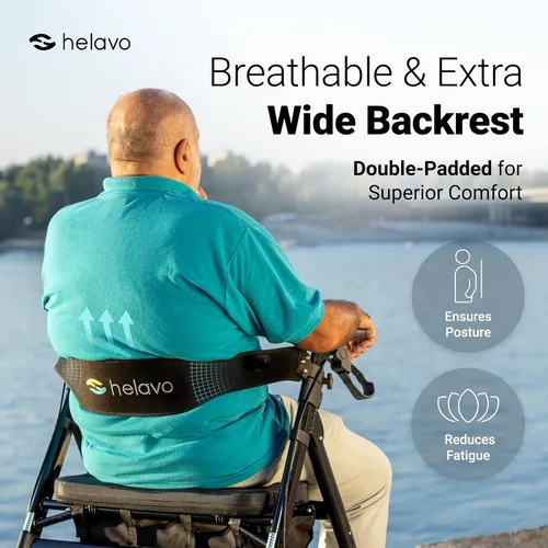 Vista 4 de Helavo Andador Bariátrico con Asiento Grande y Altura Ajustable, Capacidad de Peso de 500 libras, Ruedas Todo Terreno de 8 Pulgadas, 28 Pulgadas