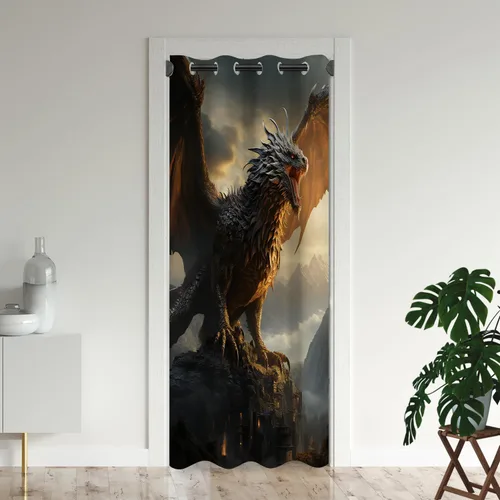 Vista 13 de Cortinas de puerta de dragón para puertas, mágica cortina opaca medieval de animales de fantasía para armario de dormitorio de niños, con ojales