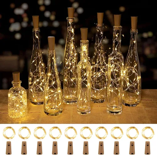 Vista 9 de Brightown Luces para Botellas de Vino con Corcho - Paquete de 10, 2.1 m, 20 LED, Luces de Corcho Operadas con Batería, Luces de Hada Mini de Alambre