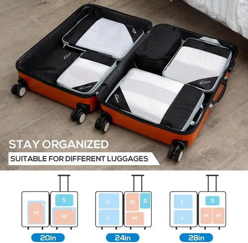 Vista 6 de Cubos de embalaje de compresión para viajes, juego de 5 cubos de embalaje para compresión de viaje, cubos de embalaje compresibles para equipaje
