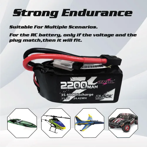 Vista 5 de CNHL Batería Lipo de 2200 mAh 3S 40C 11.1V Shorty Lipo Batería con enchufe XT60 para RC Avión Coche Helicóptero FPV Drone Truggy Truck Crawler
