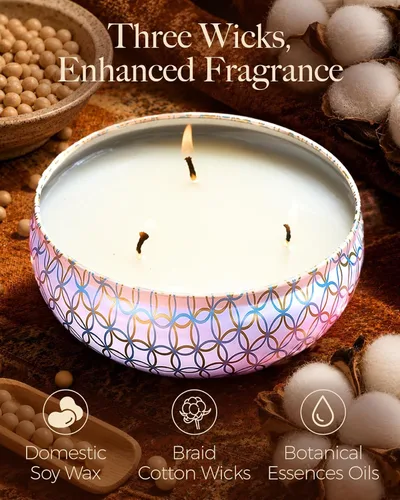 Vista 32 de M&SENSE Velas aromáticas de bayas cítricas, vela grande de lata de soja de 3 mechas, más de 40 horas de tiempo de combustión, cera vegana 100%