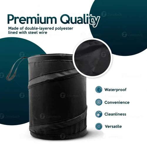 Vista 2 de ZONETECH Paquete de 2 basureros portátiles universales para automóvil, color negro, plegable, a prueba de fugas, para basura para organizar el auto