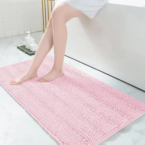 Vista 230 de Grandaily Alfombras de baño de felpilla a rayas de 24 x 16 pulgadas, extra gruesas y suaves, absorbentes, parte trasera de goma, alfombra de ducha