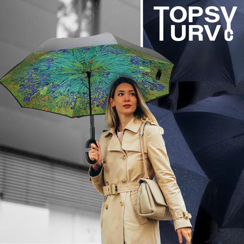 Vista 7 de Topsy Turvy Inverted Umbrella Windproof, UV Protection, Drip-Free, C-Shape Handle for Hand-Free Use, Self-Standing