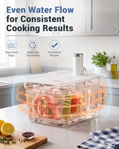 Vista 4 de EVERIE Contenedor Sous Vide de 12 cuartos de galón con tapa de bisagra y rejilla Sous Vide compatible con Breville Joule