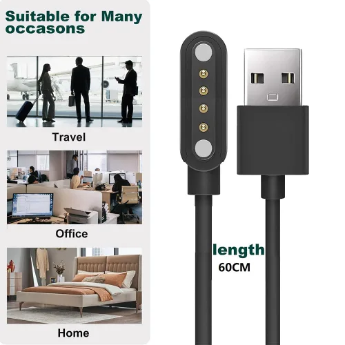 Vista 6 de E ECSEM Cargador universal para reloj inteligente, alimentación USB, cable de 4 pines, espaciado de 0.300 in, cables de carga magnéticos, 2 pies 5 V