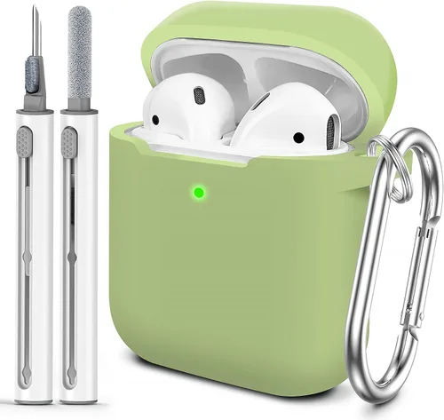 Vista 31 de Funda Protectora para AirPods 1/2, viene con kit de limpieza, funda protectora de silicona suave con hebilla, compatible con estuche de carga
