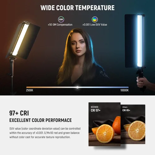 Vista 4 de NEEWER Barra de Luz LED RGB2 con Puerta de Granero de Metal, Mango, Barra Táctil/APP/Control 2.4G, Luz de Video RGB Magnética Recargable de Mano