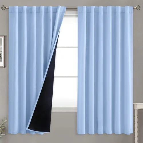 Vista 84 de BGment Cortinas 100% opacas beige de 63 pulgadas de largo con forro aislante térmico, bolsillo para varilla y lengüeta trasera de doble capa