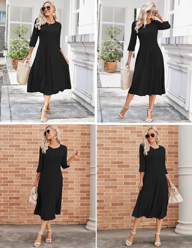 Vista 4 de HOTOUCH Vestido largo midi acampanado con manga 34 para mujer
