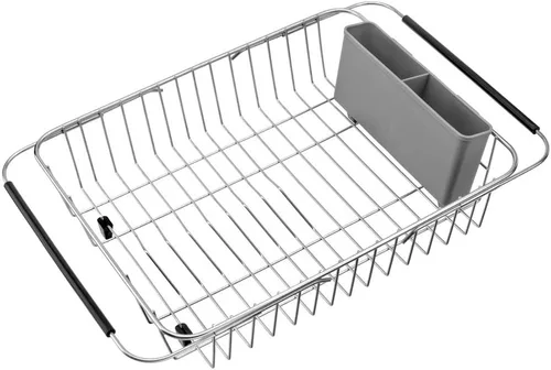 Vista 9 de SANNO - Estante extensible para secar platos sobre el fregadero y brazos ajustables para platos, estante de platos en el fregadero o en el mostrador