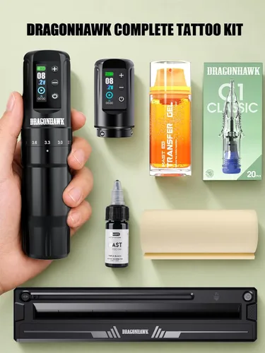 Vista 8 de Dragonhawk Kit de tatuaje inalámbrico Atom2 Pro con impresora térmica A4