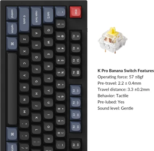Vista 3 de Keychron Teclado mecánico personalizado con cable Q3 con interruptor K Pro Banana intercambiable en caliente macro programable QMKVIA diseño sin