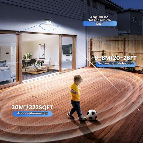 Vista 7 de 2 paquetes de luces solares con sensor de movimiento al aire libre, luces solares súper brillantes al aire libre impermeables, 3 modos