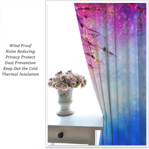 Vista 5 de Cortinas opacas con diseño floral de galaxia azul abstracta para dormitorio, cortinas de ventana de teñido anudado con diseño de flor de cerezo