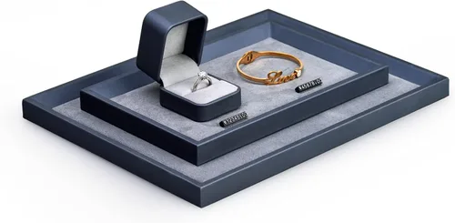 Vista 3 de Oirlv Bandeja plana de cuero premium para joyas, organizador de exhibición de joyas, bandeja de valet para mesita de noche o organizador de aparador