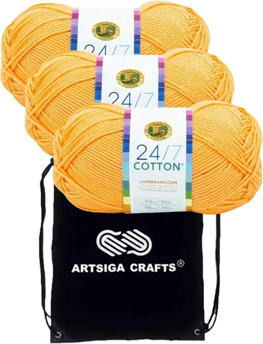 Vista 60 de Lion Brand 24/7 Algodón Blanco 761-100 (6-Carrillos - Mismo Lote de Tinta) Hila Gruesa Media #4 de Algodón para Crochet y Tejido con Bolsa