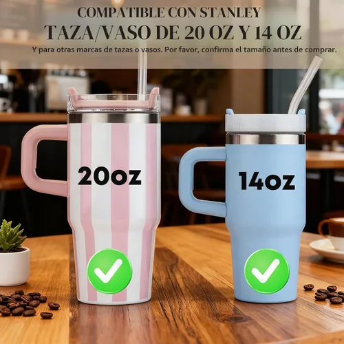 Vista 3 de Paquete de 4 popotes transparentes de repuesto para vaso Stanley de 20 onzas y 14 onzas, pajitas de plástico reutilizables de 8.85 pulgadas