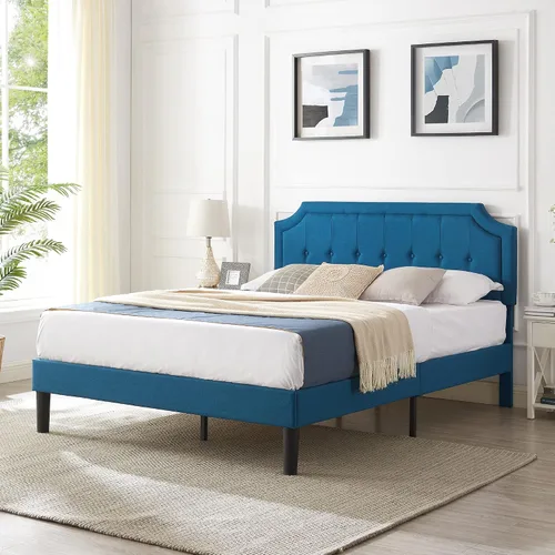 Vista 16 de VECELO - Base de cama tapizada con plataforma individual con cabecera ajustable de panel cosido con botones, fuerte soporte de listones de madera