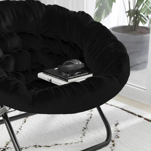 Vista 4 de BizChair Silla plegable de gran tamaño, silla de luna de piel sintética negra, marco de metal negro, silla plegable portátil de 38 pulgadas