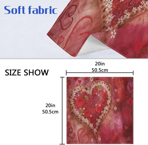 Vista 6 de Nander Juego de 6 servilletas de tela de flores de corazones para el día de San Valentín, suaves, cómodas, reutilizables, perfectas para cenas