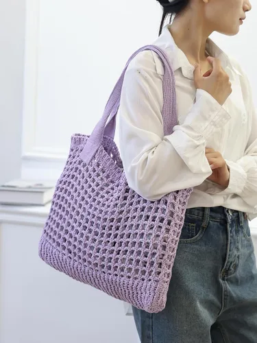 Vista 7 de ENBEI Bolsos grandes de playa para mujer, bolsos de hombro, bolso de punto, bolso de mano estético para playa de ganchillo, lindo bolso de mano