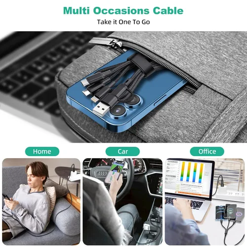 Vista 5 de Cable de carga múltiple (paquete de 3 de 4 pies), cable de carga 3 en 1, cable de carga universal trenzado de nailon 6 en 1 USB A/C a USB